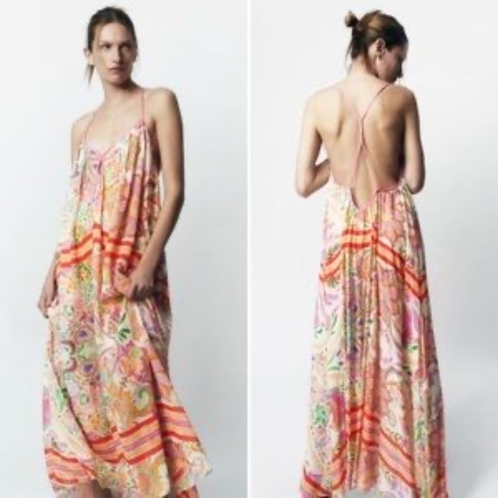 Women's Zara Multicoloured Floral Print Maxi Dress Blogger's Favourite Size S